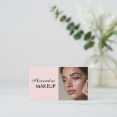 Blush Roze Zwarte Script Foto Make-up Zakelijk Visitekaartje (Staand voorkant)
