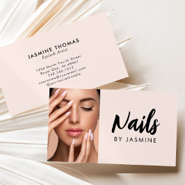 Blush Roze Zwarte Script Foto Nagel Specialist Visitekaartje