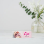 Blush Roze Zwarte Script Foto Nagels Mini  Visitekaartje (Staand voorkant)