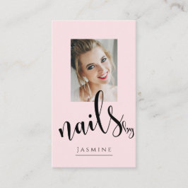 Blush Roze Zwarte Script Foto Nagels Specialist Visitekaartje