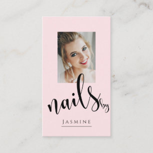 Blush Roze Zwarte Script Foto Nagels Specialist Visitekaartje