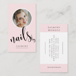 Blush Roze Zwarte Script Foto Nagels Specialist Visitekaartje