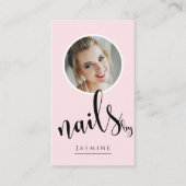 Blush Roze Zwarte Script Foto Nagels Specialist Visitekaartje (Voorkant)