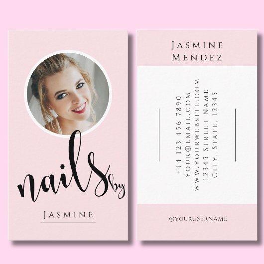 Blush Roze Zwarte Script Foto Nagels Specialist Visitekaartje