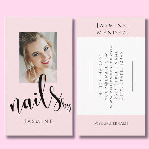 Blush Roze Zwarte Script Foto Nagels Specialist Visitekaartje