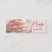 Blush Roze Zwarte Script Foto Nagelstylist Mini Visitekaartje (Voorkant)
