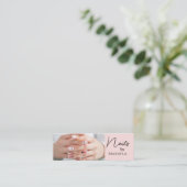 Blush Roze Zwarte Script Foto Nagelstylist Mini Visitekaartje (Staand voorkant)