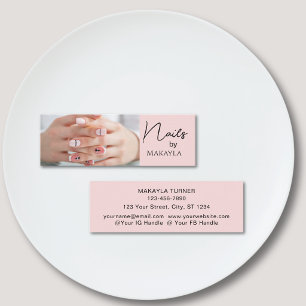 Blush Roze Zwarte Script Foto Nagelstylist Mini Visitekaartje