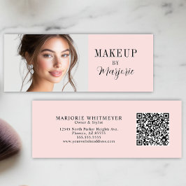 Blush Roze Zwarte Script Foto QR Code Make-up Mini Visitekaartje