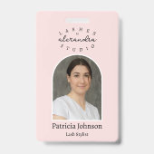 Blush Roze Zwarte Script Foto QR Wimpers Staf Badge (Voorzijde)