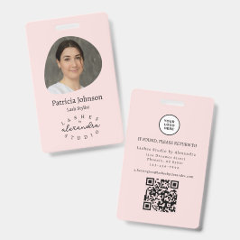 Blush Roze Zwarte Script Foto QR Wimpers Staf Badge