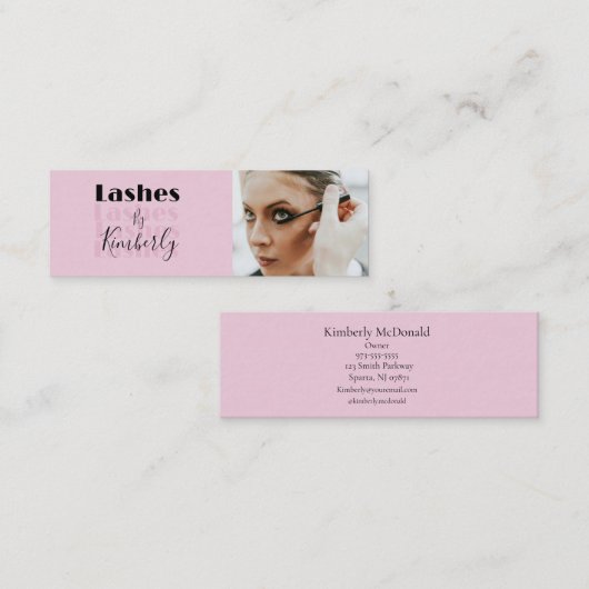 Blush Roze Zwarte Script Foto Wimper Studio Mini Visitekaartje (Voorkant / Achterkant)