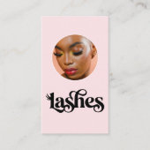 Blush Roze Zwarte Script Foto Wimper Tech Visitekaartje (Voorkant)