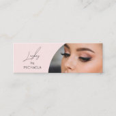 Blush Roze Zwarte Script Foto Wimpers Mini Visitekaartje (Voorkant)