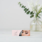 Blush Roze Zwarte Script Foto Wimpers Mini Visitekaartje (Staand voorkant)