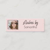 Blush Roze Zwarte Script Foto Wimpers Mini Visitekaartje (Voorkant)