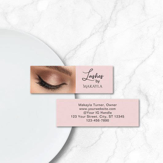 Blush Roze Zwarte Script Foto Wimpers Mini Visitekaartje