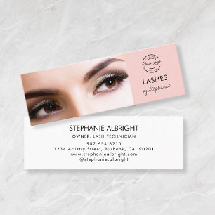 Blush Roze Zwarte Script Foto Wimpers Mini Visitekaartje
