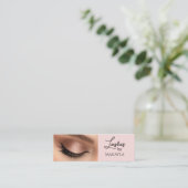 Blush Roze Zwarte Script Foto Wimpers Mini Visitekaartje (Staand voorkant)