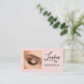 Blush Roze Zwarte Script Foto Wimpers Visitekaartje (Staand voorkant)