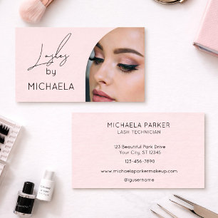 Blush Roze Zwarte Script Foto Wimpers Visitekaartje
