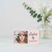 Blush Roze Zwarte Script Foto Wimpers Visitekaartje (Staand voorkant)
