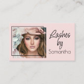 Blush Roze Zwarte Script Foto Wimpers Visitekaartje (Voorkant)