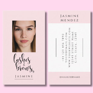 Blush Roze Zwarte Script Foto Wimpers & Wenkbrauwe Visitekaartje