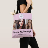 Blush Roze Zwarte Script Logo 3 Foto Make-up Tote Bag (Dichtbij)
