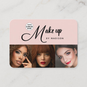 Blush Roze Zwarte Script Logo 3 Foto Make-up Visitekaartje