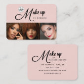 Blush Roze Zwarte Script Logo 3 Foto Make-up Visitekaartje (Voorkant / Achterkant)
