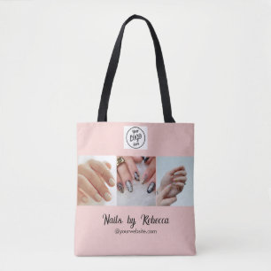Blush Roze Zwarte Script Logo 3 Foto Nagel Manicur Tote Bag
