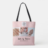 Blush Roze Zwarte Script Logo 3 Foto Nagel Manicur Tote Bag (Achterkant)