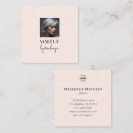 Blush Roze Zwarte Script Logo Foto Make-up Vierkante Visitekaartje