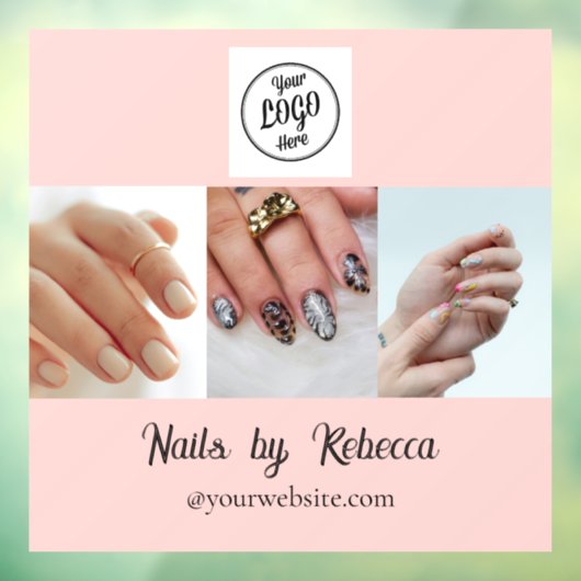 Blush Roze Zwarte Script Logo Foto Nagelstudio Raamsticker (Vel 3)