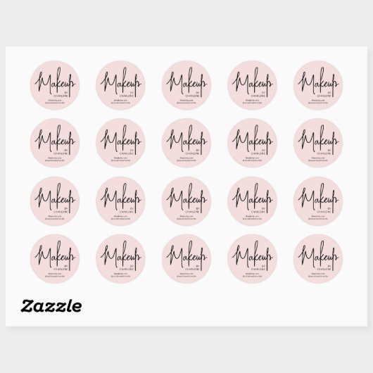 Blush Roze Zwarte Script Make-up Ronde Sticker (Vel)