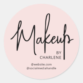 Blush Roze Zwarte Script Make-up Ronde Sticker