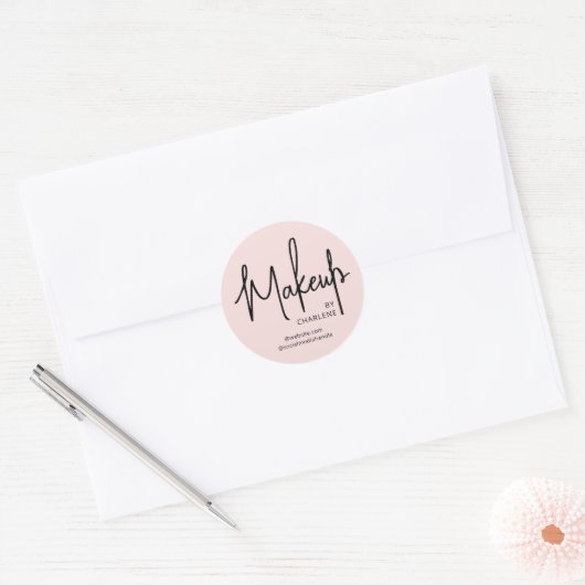 Blush Roze Zwarte Script Make-up Ronde Sticker (Envelop)