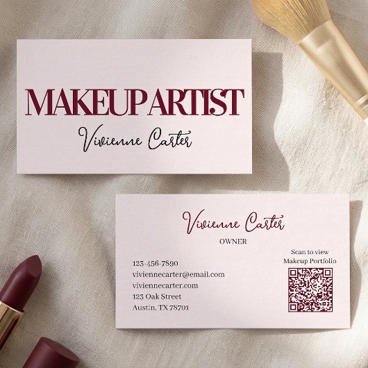 Blush Roze Zwarte Script Make-up Visitekaartje
