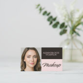 Blush Roze Zwarte Script Qr Code Social Icon Make- Visitekaartje (Staand voorkant)