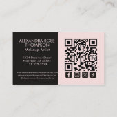 Blush Roze Zwarte Script Qr Code Social Icon Make- Visitekaartje (Achterkant)