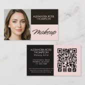 Blush Roze Zwarte Script Qr Code Social Icon Make- Visitekaartje (Voorkant / Achterkant)