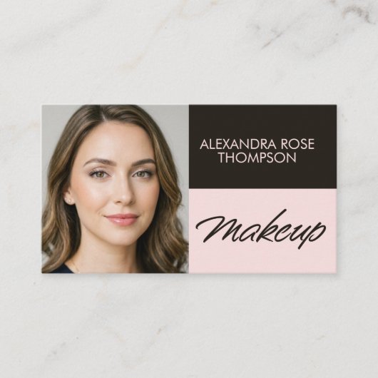 Blush Roze Zwarte Script Qr Code Social Icon Make- Visitekaartje (Voorkant)