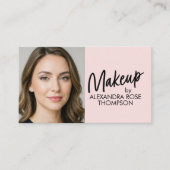 Blush Roze Zwarte Script Qr Code Social Icon Make- Visitekaartje (Voorkant)