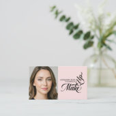 Blush Roze Zwarte Script Qr Code Social Icon Make- Visitekaartje (Staand voorkant)