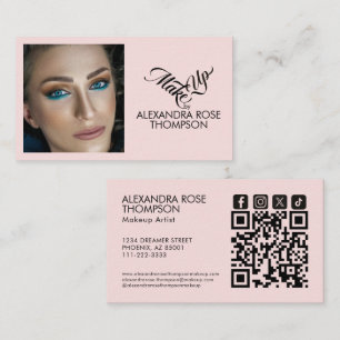 Blush Roze Zwarte Script Qr Code Social Icon Make- Visitekaartje