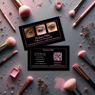 Blush Roze Zwarte Sociale Icon QR Code Foto Make-u Visitekaartje