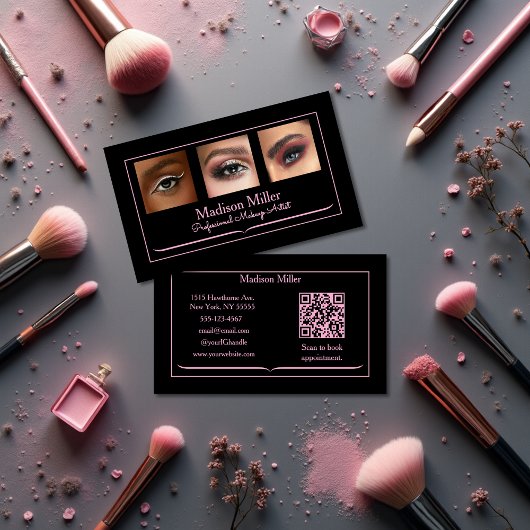 Blush Roze Zwarte Sociale Icon QR Code Foto Make-u Visitekaartje