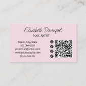 Blush Roze Zwarte Sociale Icon QR Code Nagelstudio Visitekaartje (Achterkant)