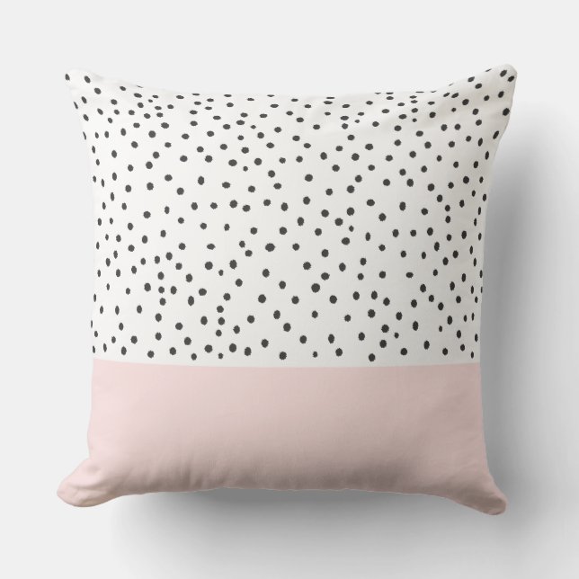 Blush roze zwarte waterverf polka stippatronen kussen (Voorkant)